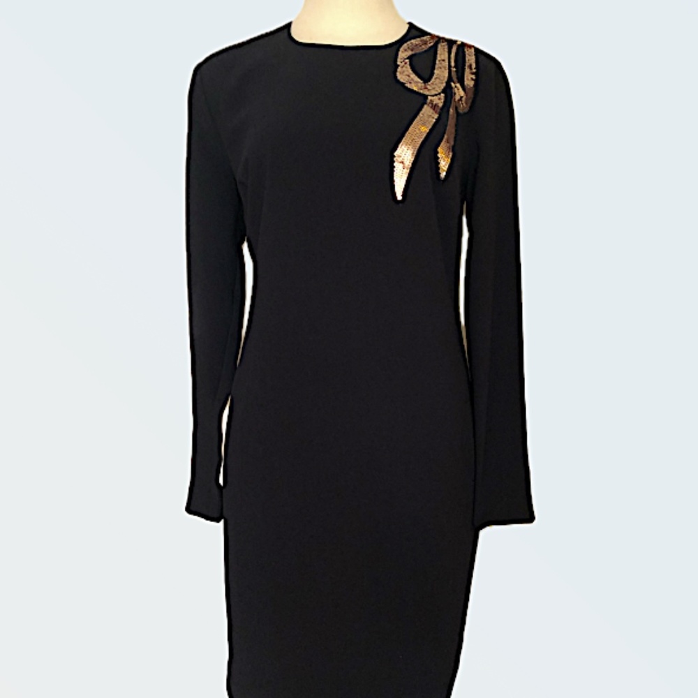 TRINA TURK   Murasaki Long Sleeve Sequin Bow Dress In Black